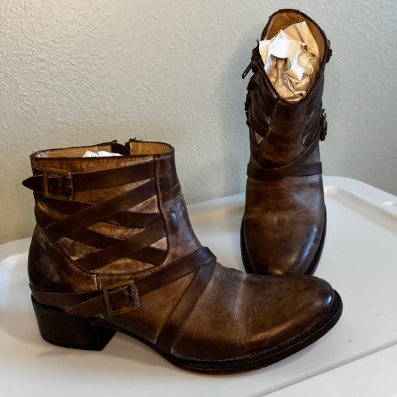 Freebird by Steven Shoes | Freebird Sammi Brown Leather Distressed Ankle Boots - Picture 2 of 8